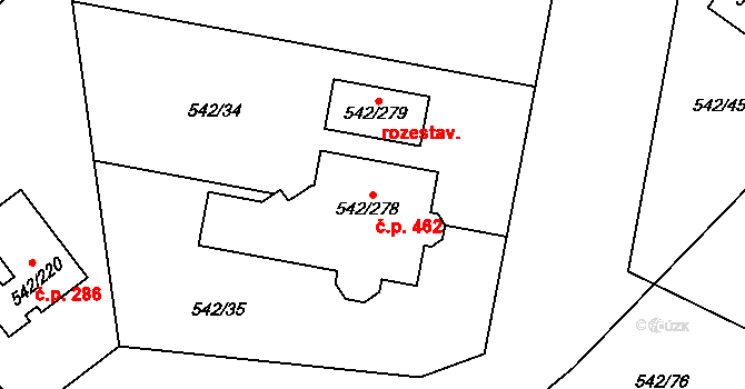 Lhota 462, Plzeň na parcele st. 542/278 v KÚ Lhota u Dobřan, Katastrální mapa