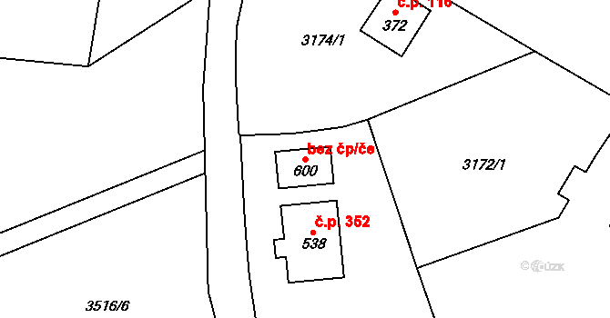 Jindřichovice 92331777 na parcele st. 600 v KÚ Jindřichovice v Krušných horách, Katastrální mapa