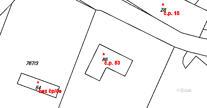 Hroznějovice 53, Hluboká nad Vltavou na parcele st. 86 v KÚ Hroznějovice, Katastrální mapa