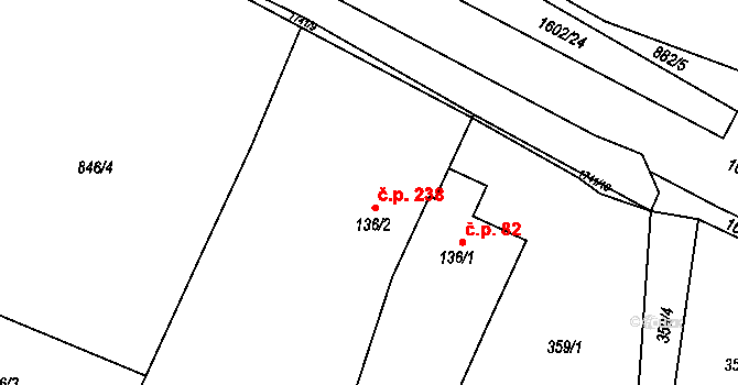 Prostřední Lánov 238, Lánov na parcele st. 136/2 v KÚ Prostřední Lánov, Katastrální mapa