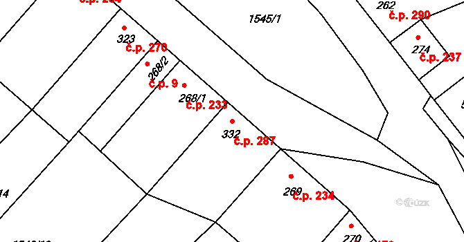 Křepice 287 na parcele st. 332 v KÚ Křepice u Hustopečí, Katastrální mapa
