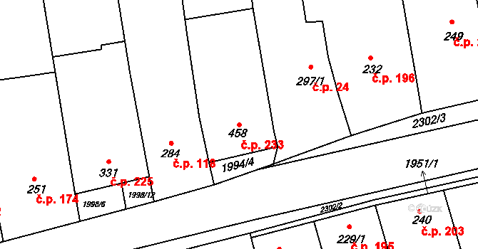 Morkůvky 233 na parcele st. 458 v KÚ Morkůvky, Katastrální mapa