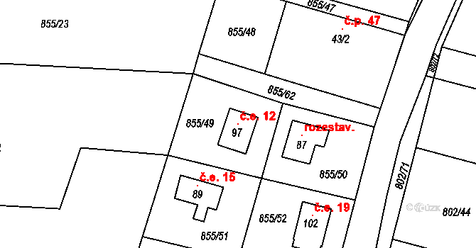 Kojšovice 12, Toužim na parcele st. 97 v KÚ Kojšovice, Katastrální mapa