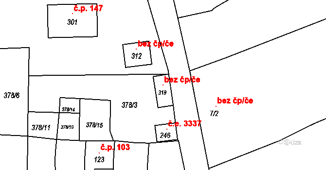 Žatec 102978778 na parcele st. 319 v KÚ Bezděkov u Žatce, Katastrální mapa
