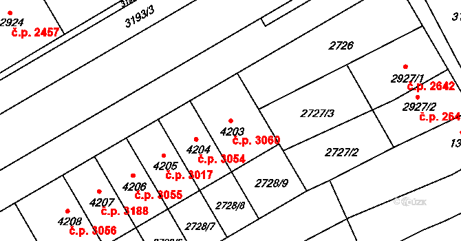 Kroměříž 3060 na parcele st. 4203 v KÚ Kroměříž, Katastrální mapa