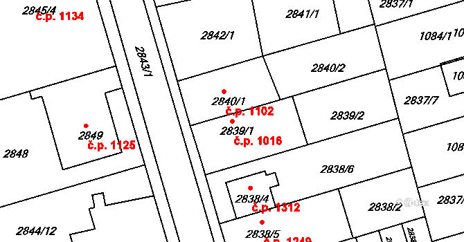 Holešov 1016 na parcele st. 2839/1 v KÚ Holešov, Katastrální mapa