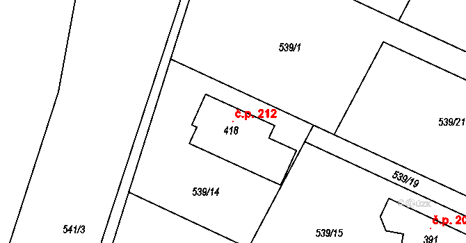 Dobříň 212 na parcele st. 418 v KÚ Dobříň, Katastrální mapa