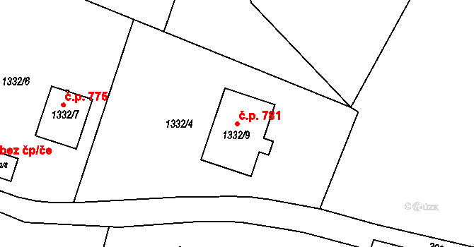 Lipová-lázně 781 na parcele st. 1332/9 v KÚ Dolní Lipová, Katastrální mapa
