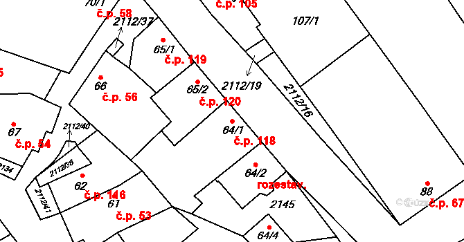 Olbramkostel 118 na parcele st. 64/1 v KÚ Olbramkostel, Katastrální mapa
