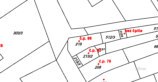 Přerov VIII-Henčlov 86, Přerov na parcele st. 218 v KÚ Henčlov, Katastrální mapa