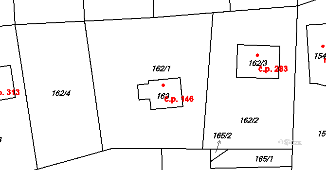 Černé Budy 146, Sázava na parcele st. 163 v KÚ Černé Budy, Katastrální mapa