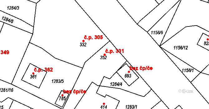Hazlov 331 na parcele st. 352 v KÚ Hazlov, Katastrální mapa