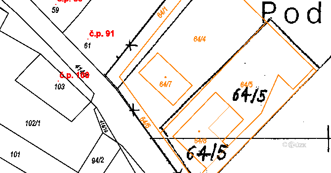 Bantice 121 na parcele st. 64/7 v KÚ Bantice, Katastrální mapa