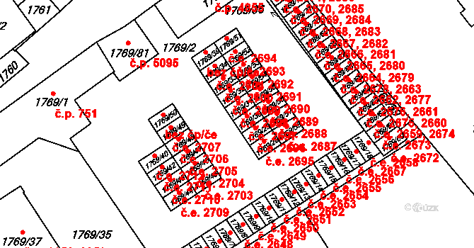 Jihlava 2697 na parcele st. 1769/30 v KÚ Jihlava, Katastrální mapa