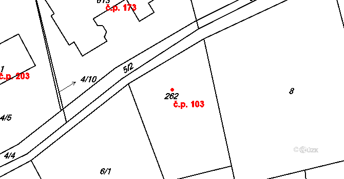 Okrouhlo 103 na parcele st. 262 v KÚ Okrouhlo, Katastrální mapa