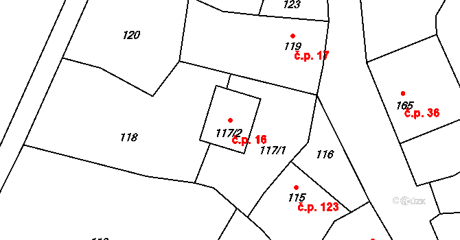 Stvolínky 16 na parcele st. 117/2 v KÚ Stvolínky, Katastrální mapa