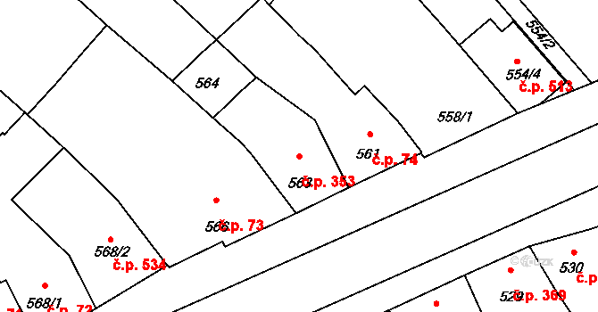 Telnice 353 na parcele st. 563 v KÚ Telnice u Brna, Katastrální mapa