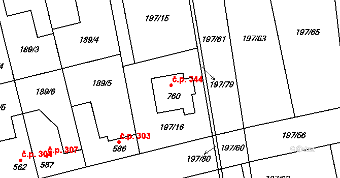 Humny 344, Pchery na parcele st. 760 v KÚ Pchery, Katastrální mapa