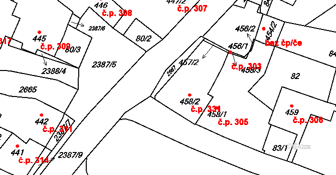 Polná 331 na parcele st. 458/2 v KÚ Polná, Katastrální mapa