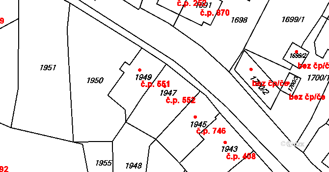 Rýmařov 552 na parcele st. 1947 v KÚ Rýmařov, Katastrální mapa