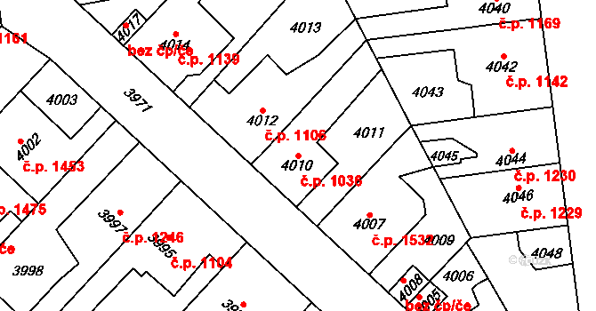 Kročehlavy 1036, Kladno na parcele st. 4010 v KÚ Kročehlavy, Katastrální mapa