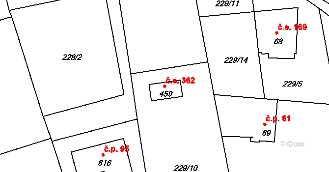 Třebsín 362, Krňany na parcele st. 459 v KÚ Třebsín, Katastrální mapa