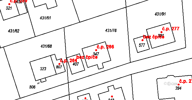 Přezletice 266 na parcele st. 347 v KÚ Přezletice, Katastrální mapa