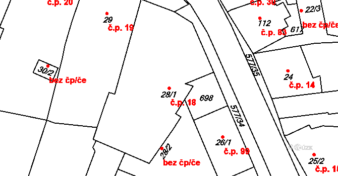 Hostomice 18 na parcele st. 28/1 v KÚ Hostomice nad Bílinou, Katastrální mapa