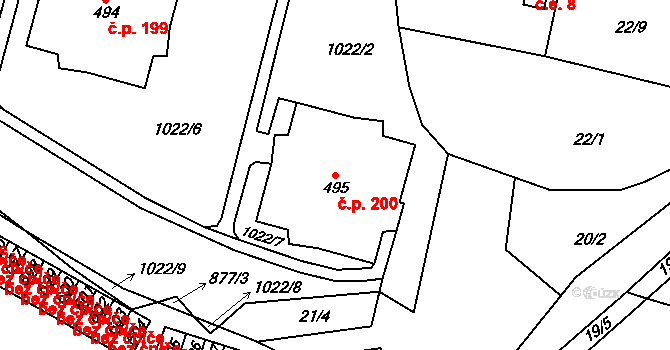 Ohrazenice 200 na parcele st. 495 v KÚ Ohrazenice u Turnova, Katastrální mapa