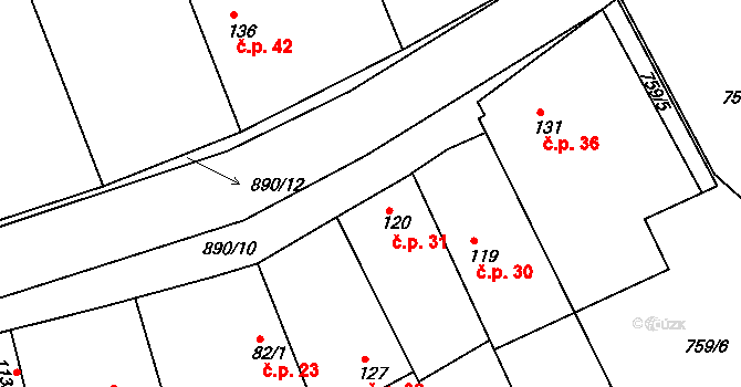 Libečov 31, Chyňava na parcele st. 120 v KÚ Libečov, Katastrální mapa
