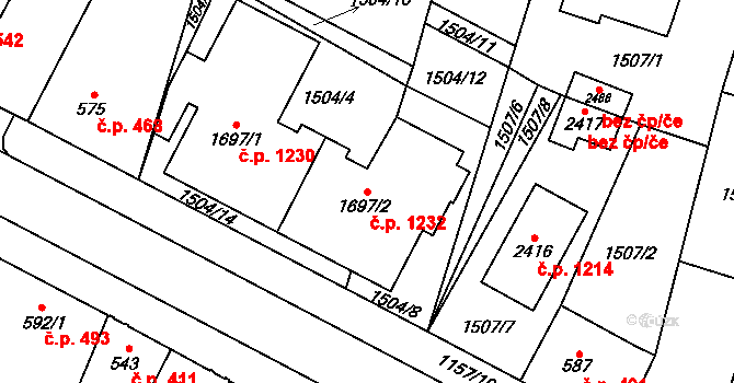 Třebechovice pod Orebem 1232 na parcele st. 1697/2 v KÚ Třebechovice pod Orebem, Katastrální mapa