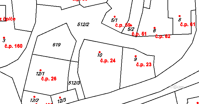 Lechotice 24 na parcele st. 10 v KÚ Lechotice, Katastrální mapa