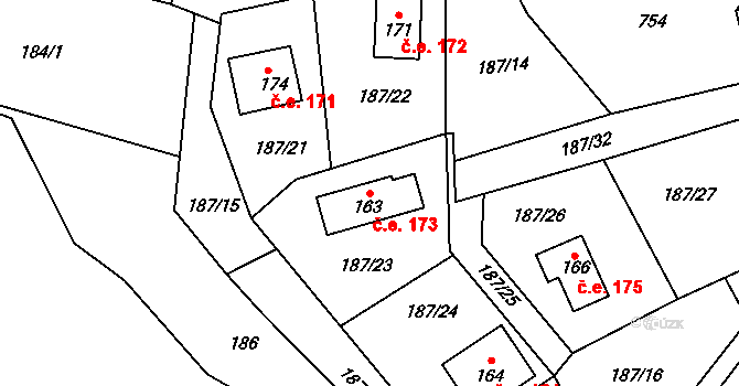 Voltýřov 173, Klučenice na parcele st. 163 v KÚ Voltýřov, Katastrální mapa