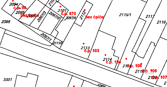 Mimoň I 103, Mimoň na parcele st. 2113 v KÚ Mimoň, Katastrální mapa