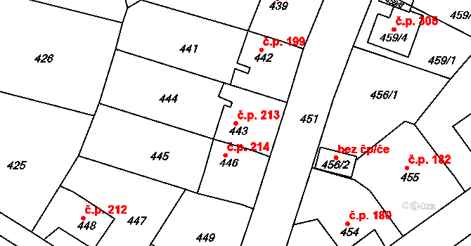 Děčín VII-Chrochvice 213, Děčín na parcele st. 443 v KÚ Chrochvice, Katastrální mapa