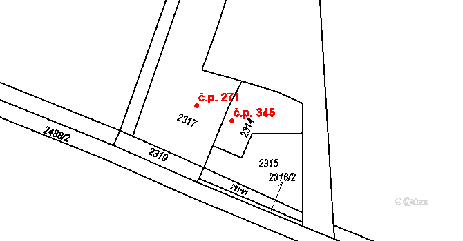 Lutyně 345, Orlová na parcele st. 2314 v KÚ Horní Lutyně, Katastrální mapa