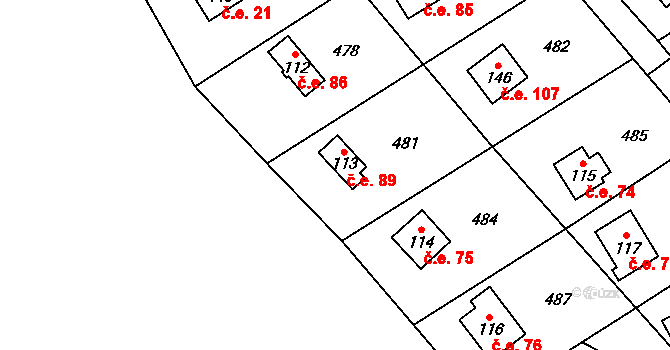Litice nad Orlicí 89, Záchlumí na parcele st. 113 v KÚ Litice nad Orlicí, Katastrální mapa