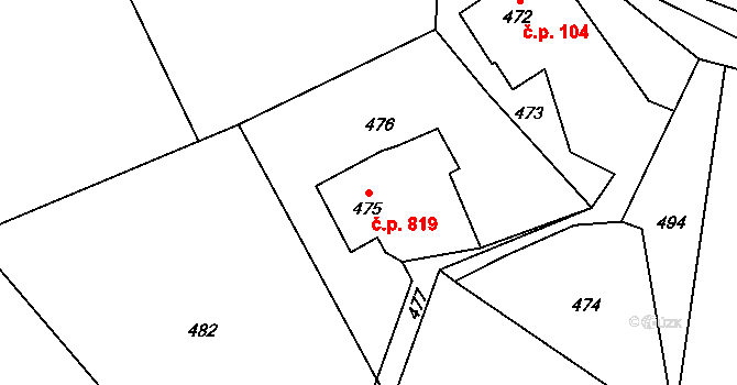 Dolní Lutyně 819 na parcele st. 475 v KÚ Dolní Lutyně, Katastrální mapa