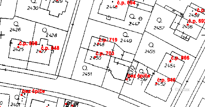 Poděbrady III 719, Poděbrady na parcele st. 2448 v KÚ Poděbrady, Katastrální mapa