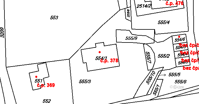 Radiměř 378 na parcele st. 554/1 v KÚ Radiměř, Katastrální mapa