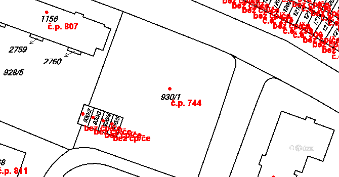Uherské Hradiště 744 na parcele st. 930/1 v KÚ Uherské Hradiště, Katastrální mapa