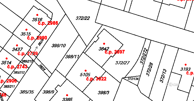 Břeclav 2897 na parcele st. 3642 v KÚ Břeclav, Katastrální mapa