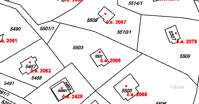 Bystrc 2066, Brno na parcele st. 5502 v KÚ Bystrc, Katastrální mapa