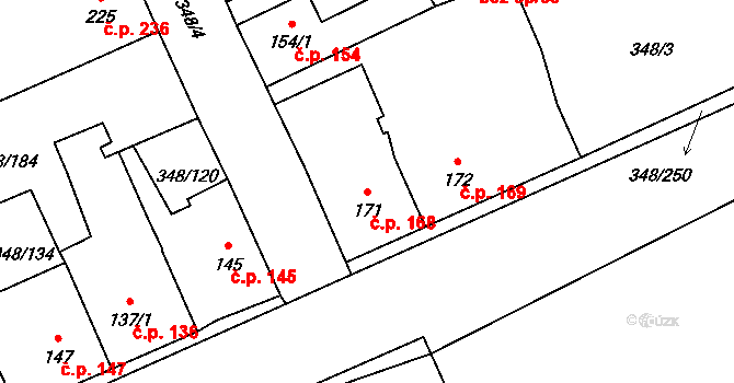Černčice 168 na parcele st. 171 v KÚ Černčice u Loun, Katastrální mapa