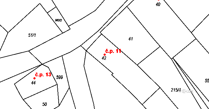 Minice 11, Velemyšleves na parcele st. 42 v KÚ Minice, Katastrální mapa
