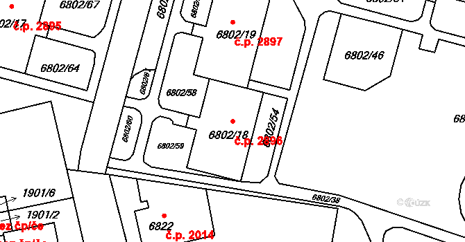 Frýdek 2896, Frýdek-Místek na parcele st. 6802/18 v KÚ Frýdek, Katastrální mapa