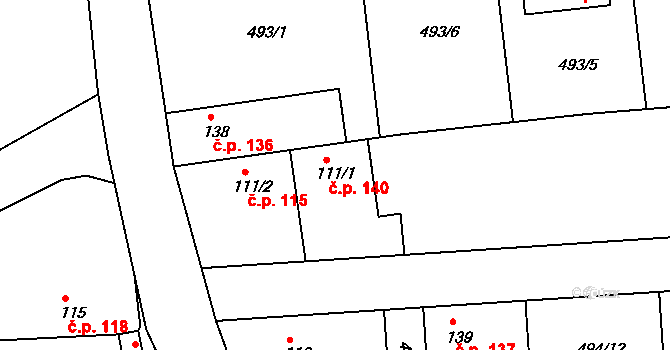 Dřínov 140 na parcele st. 111/1 v KÚ Dřínov, Katastrální mapa