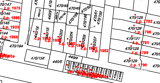 Krč 1951, Praha na parcele st. 470/205 v KÚ Krč, Katastrální mapa