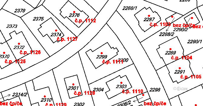 Vršovice 1111, Praha na parcele st. 2299 v KÚ Vršovice, Katastrální mapa
