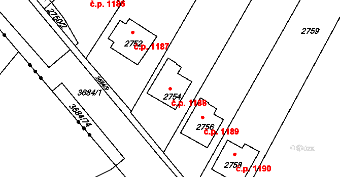 České Budějovice 5 1188, České Budějovice na parcele st. 2754 v KÚ České Budějovice 5, Katastrální mapa